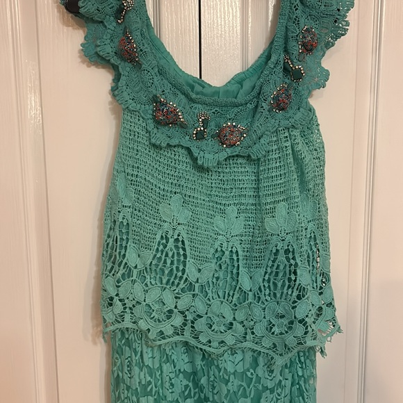 Boston Proper High low Turquoise embellished dress - Picture 7 of 9